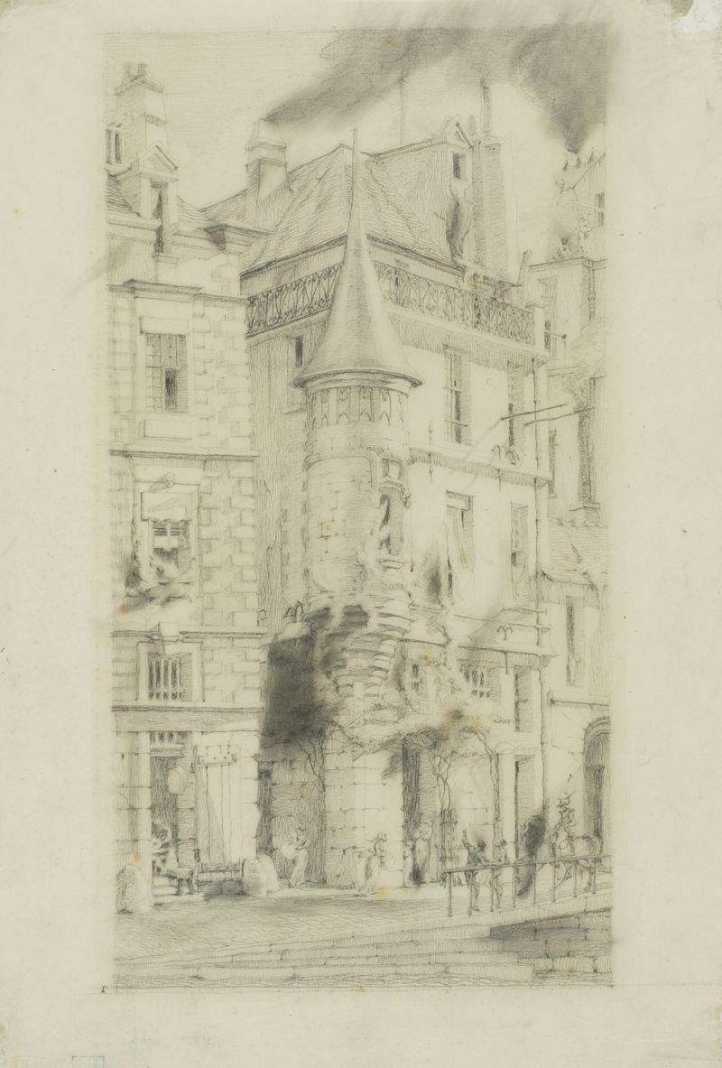 House with a turret in Paris, etching by Charles Meryon