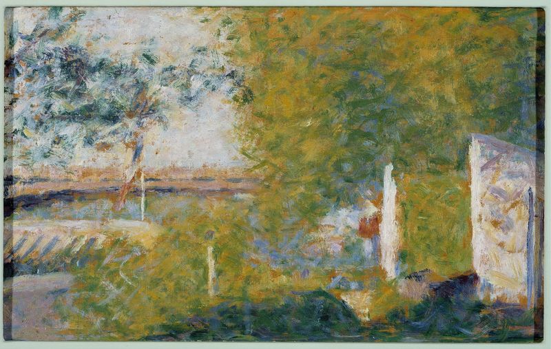 A Ponte em Bineau de Georges Seurat, óleo sobre tela que retrata uma ponte sobre a água.