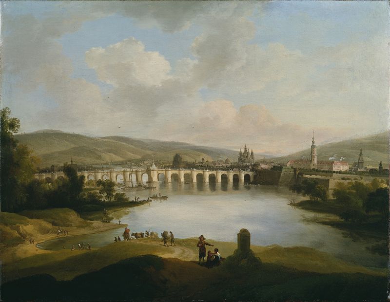 Paisaje de un pueblo pintoresco al atardecer, óleo sobre lienzo de Christian Wilhelm Ernst Dietrich