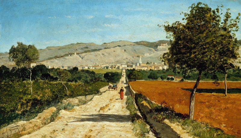 Landscape of Provence with lavender fields by Paul-Camille Guigou, oil painting