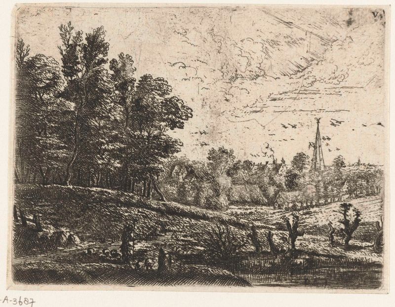 Landschap met een herder, etching by Philips Augustijn Immenraet depicting a herder in a tranquil landscape.