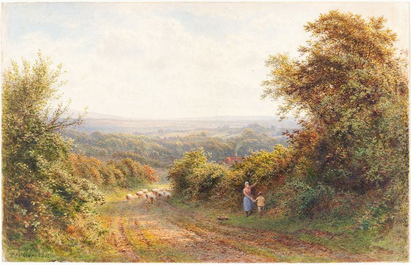 Landscape by Roberto Angelo Kittermaster Marshall, depicting a sunlit lane with trees and soft light.