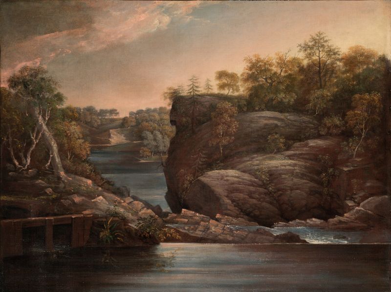 Norwich Falls by John Trumbull, oil on canvas depicting a waterfall and rocky landscape.