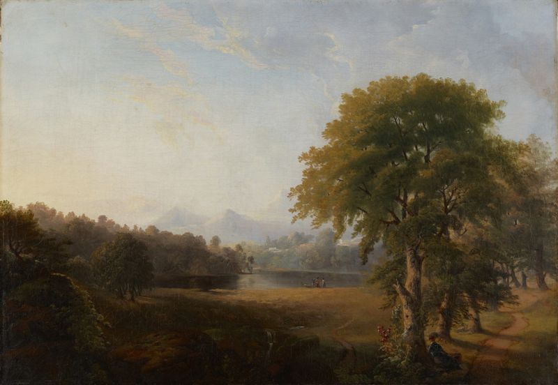 Landscape oil painting by Robert S. Duncanson featuring a river and lush greenery.
