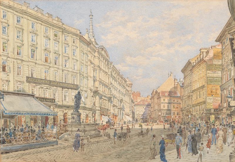 Graben in Wien mit dem Leopoldsbrunnen, oil on canvas by Franz Alt