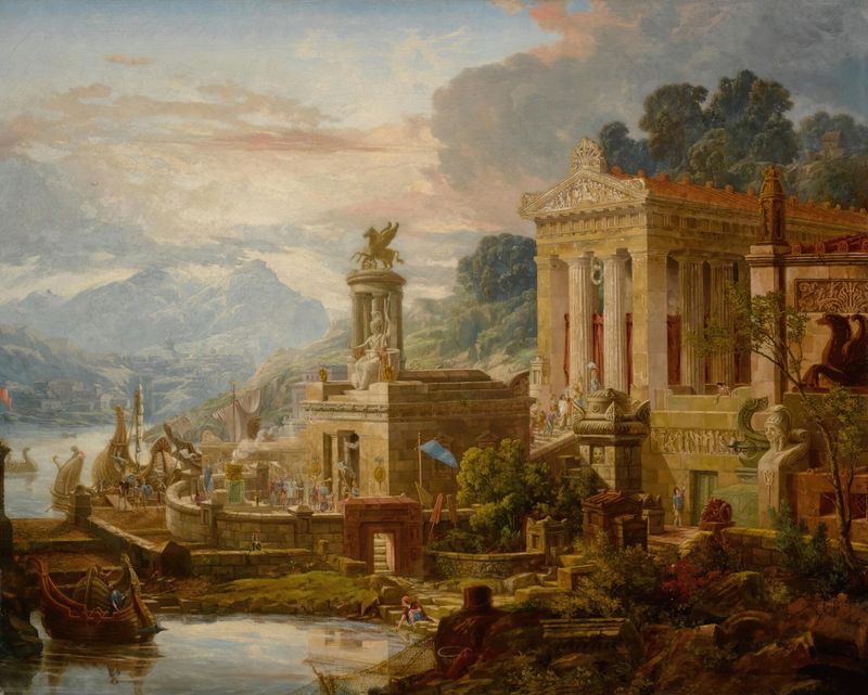 The landing place to a Temple of Victory through the Gate of Minerva, oil on canvas by Joseph Michael Gandy