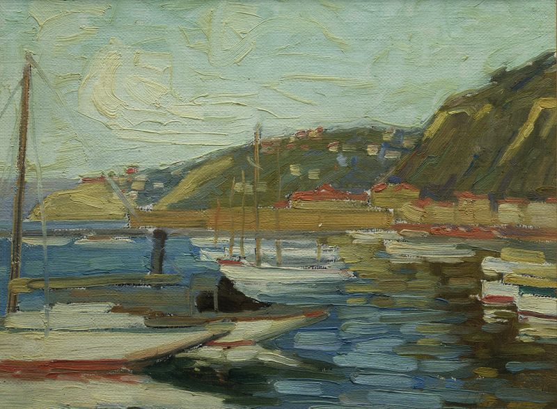 Paisagem de Oriental Bay, Wellington por Ernest George Hood, pintura a óleo
