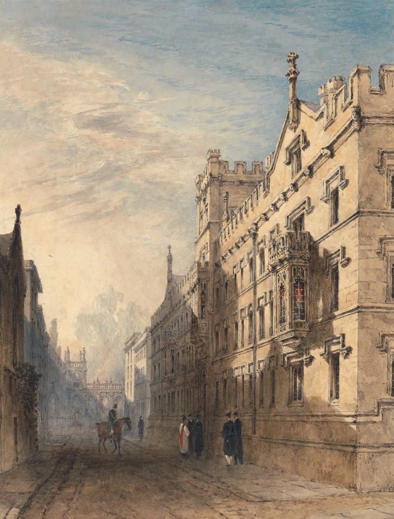 Exeter College, Oxford by Joseph Murray Ince, oil painting depicting a tranquil college landscape.