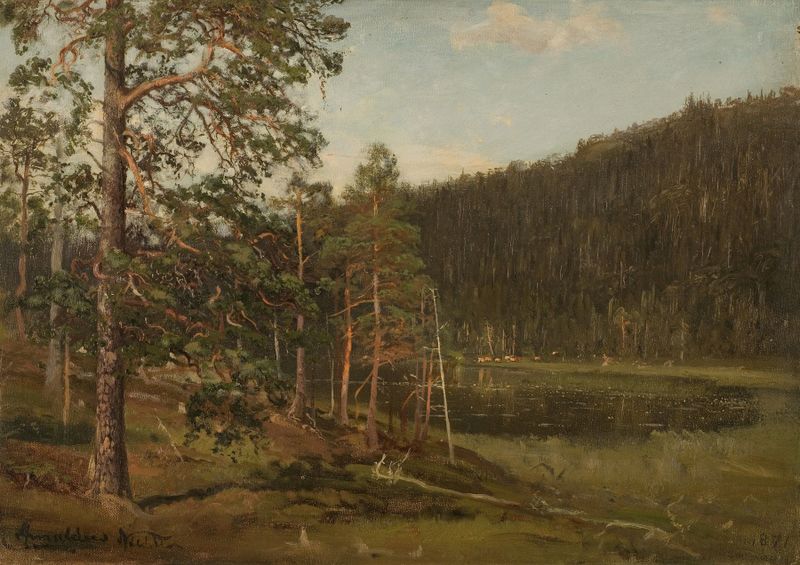 Paisaje de Tjern, Levanger de Amaldus Nielsen, pintura al óleo