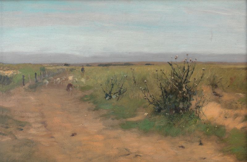Paisaje de pradera en óleo sobre lienzo de Eugen Jettel