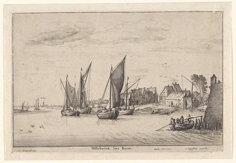 Landscape etching by Wenceslaus Hollar depicting Willebroek near Mechelen