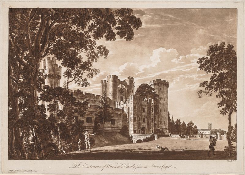 La Entrada del Castillo de Warwick desde el Patio Inferior, grabado de Paul Sandby