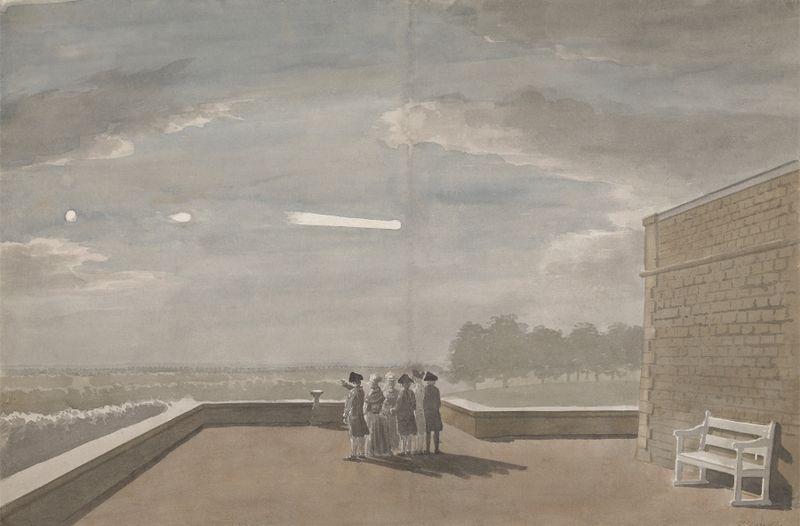 Paisaje que muestra un meteorito sobre el Castillo de Windsor de Paul Sandby, medio desconocido