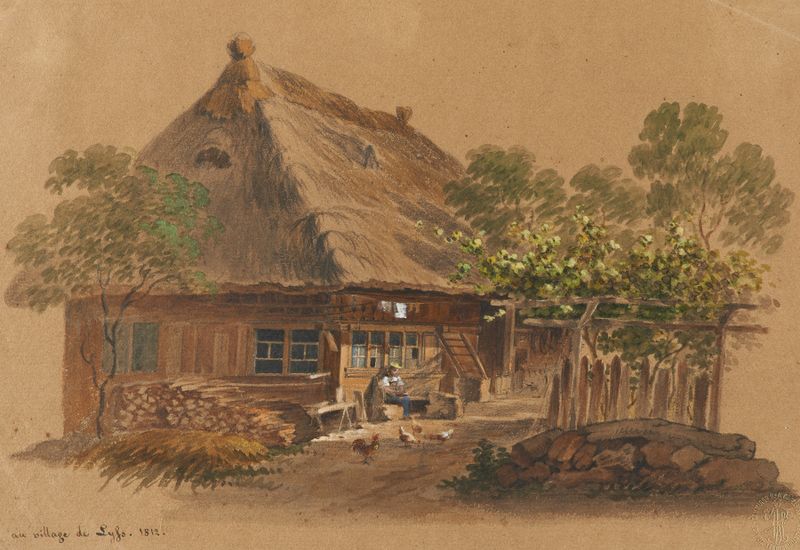 Óleo sobre lienzo de Franz Niklaus König que representa un pueblo con colores vibrantes y luz.