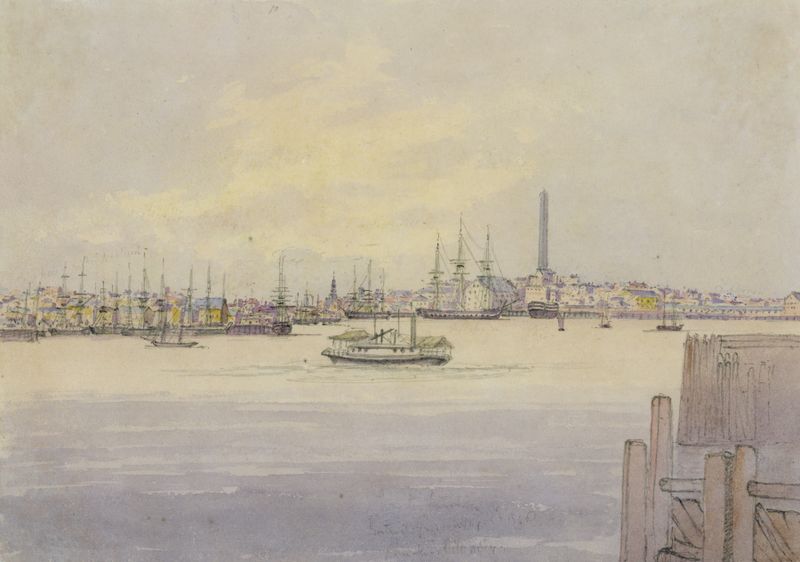 Marine scene with the Cambria steamer and Bunker’s Hill Monument by Michael Seymour