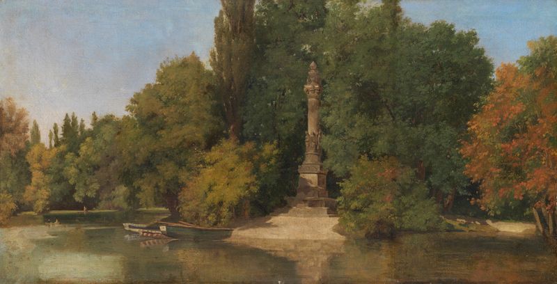 Oil painting by Gustav Friedrich Papperitz depicting a serene riverbank landscape.