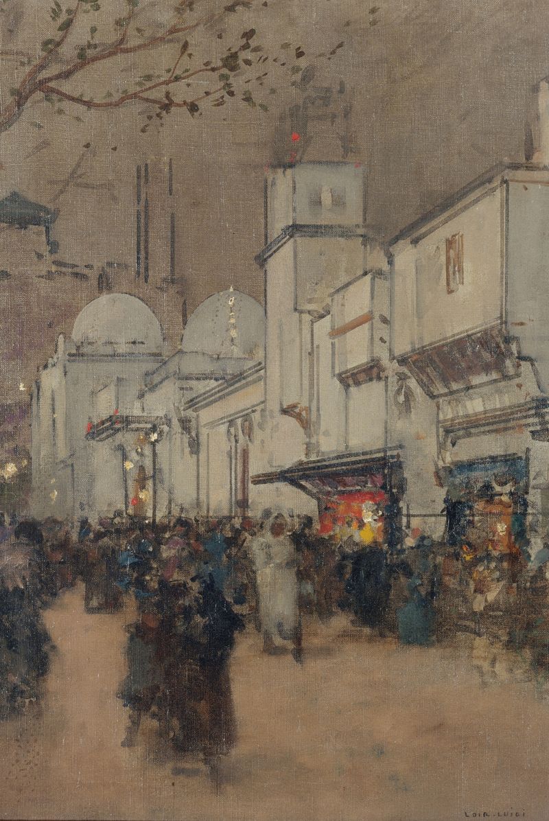 La rue des Nations, à l’Exposition Universelle de 1900 by Luigi Loir, oil painting of a lively crowd.