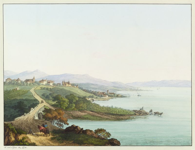 Paisagem com verdes e azuis vibrantes de Jean-Antoine Linck