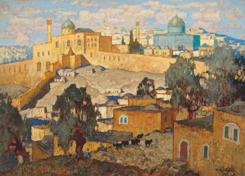 Jerusalem by Konstantin Ivanovich Gorbatov, oil on canvas depicting a vibrant landscape.