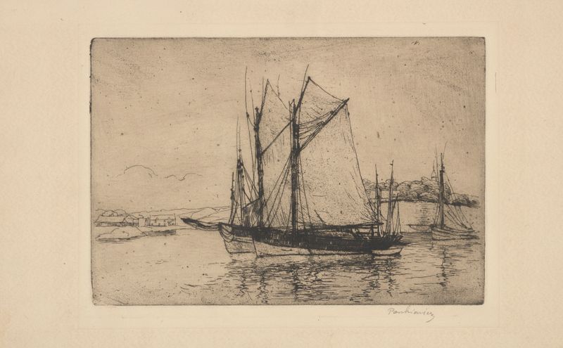 Cena marinha com barcos no porto de Concarneau, óleo de Józef Pankiewicz