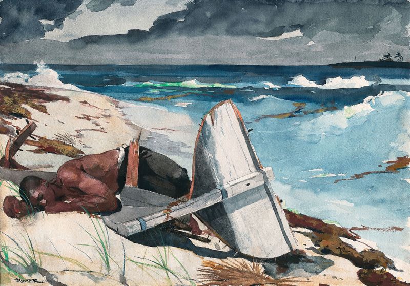 After the Hurricane, Bahamas de Winslow Homer, pintura a óleo que retrata um mar tempestuoso e luz.