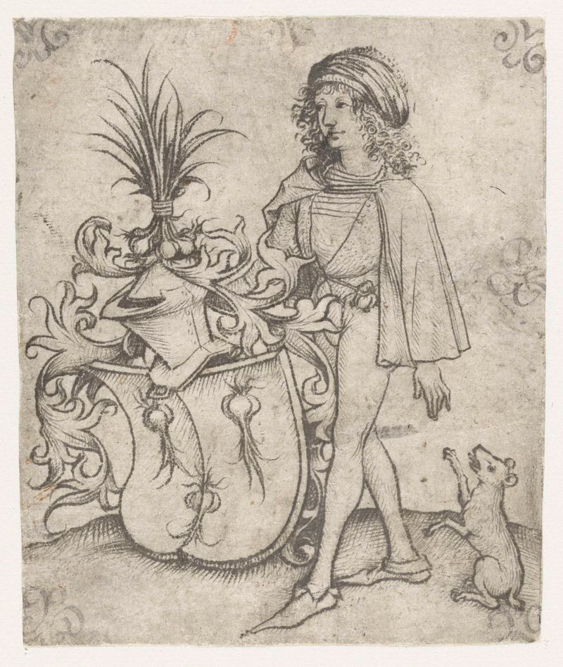 Retrato de um jovem com alho em seu escudo, ponta seca de Meester van het Amsterdamse Kabinet