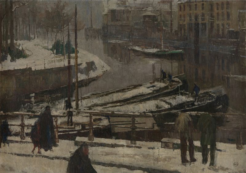 Thaw in Ghent, oil on canvas by Albert Baertsoen, depicting a winter landscape with melting snow.