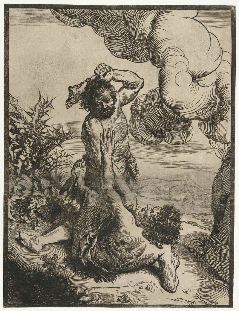 Kaïn doodt Abel by Jan Lievens, paper artwork showing a confrontation between two brothers.