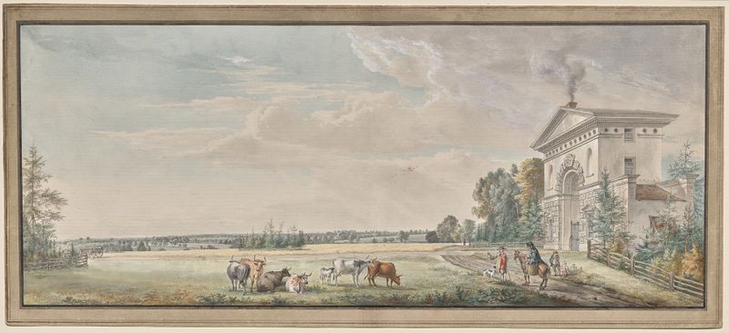 Luton Park, Bedfordshire de Paul Sandby, que representa un paisaje sereno en un medio desconocido.