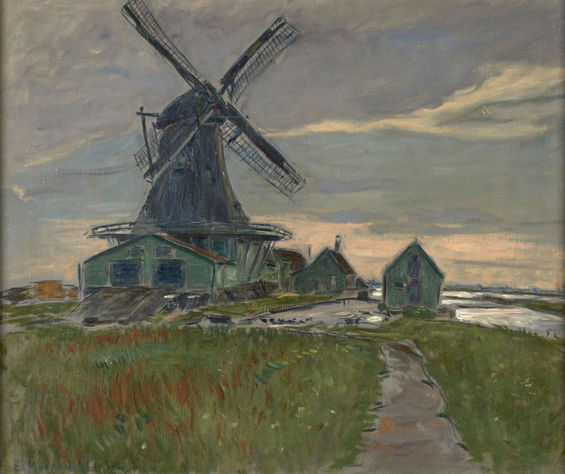 Landscape with a windmill and fields by Etienne Moreau-Nélaton, oil painting