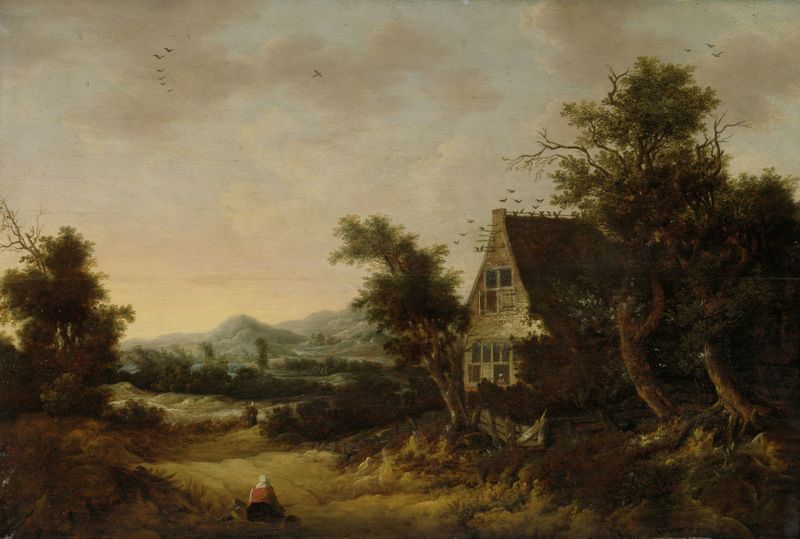 Paisagem montanhosa com uma cabana de camponês, pintura a óleo de Cornelis van Zwieten