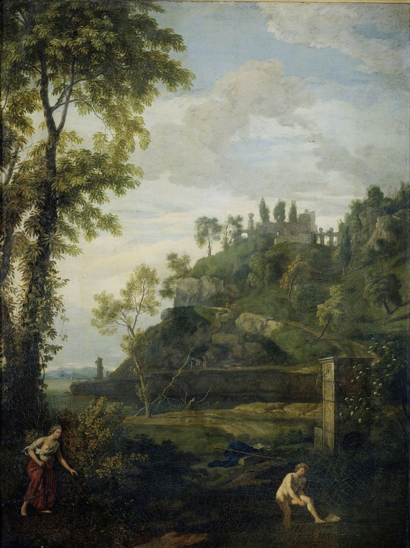 Arcadian landscape with figures, oil painting by Johannes Glauber