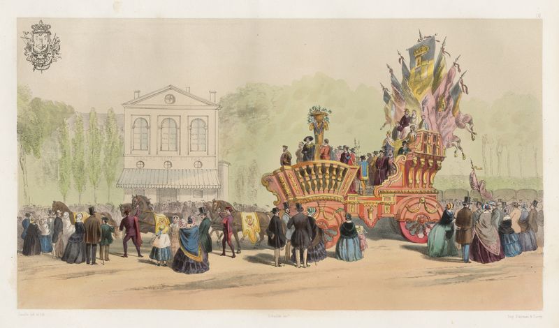 Escena figurativa de dos figuras en un carro tirado por caballos de Jules Helbig, Romanticismo