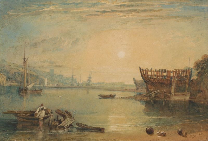 Teignmouth, Devonshire de Joseph Mallord William Turner, óleo sobre lienzo que muestra un mar luminoso y una costa