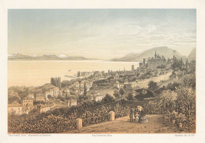 Pintura a óleo de paisagem por Jean Jacottet com azuis e verdes.