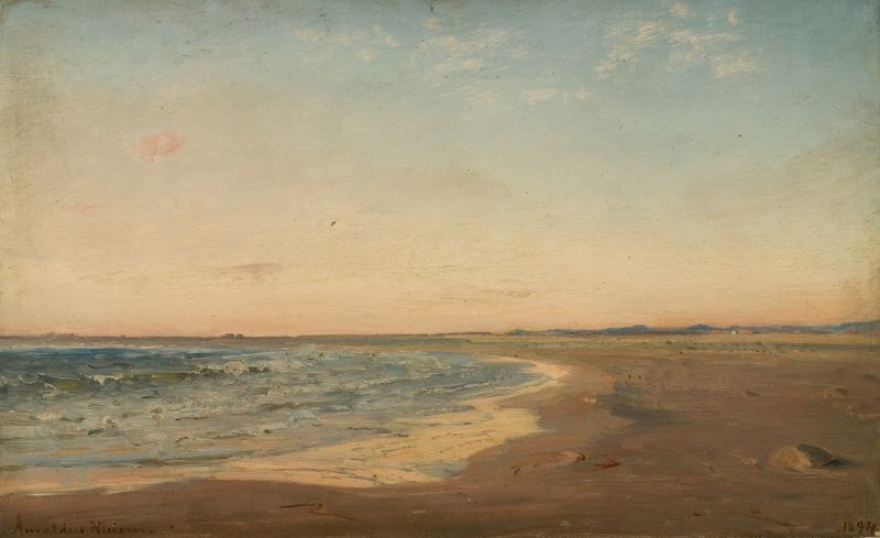 Fra Nærland, Jæren de Amaldus Nielsen, óleo sobre tela que retrata uma paisagem serena.
