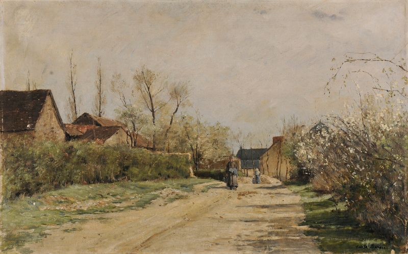 Landscape depicting spring with flowers and trees by Émile Barau, oil painting