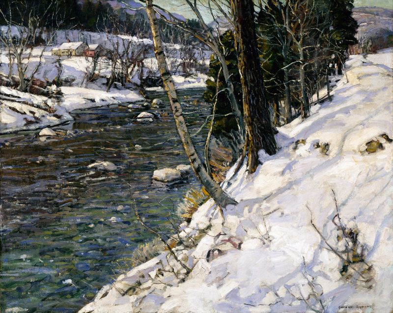 Landscape oil painting by George Gardner Symons featuring golden hills and sunlight