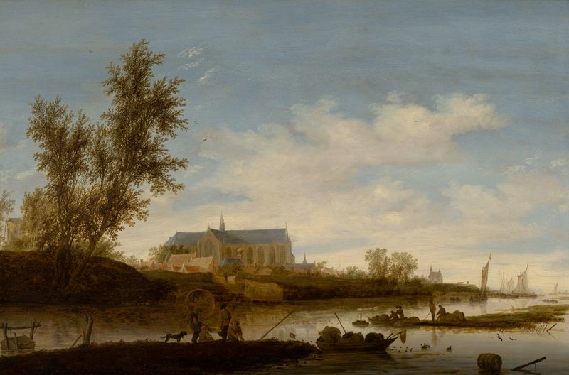 River landscape with fishermen, oil on canvas by Salomon van Ruysdael