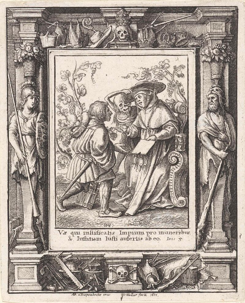 Gravura de Wenceslaus Hollar representando um cardeal em ricos trajes vermelhos e dourados