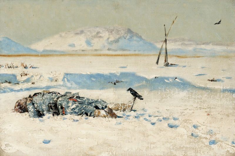 El Soldado Caído de Vasily Vereshchagin, óleo de un soldado tendido en el suelo.