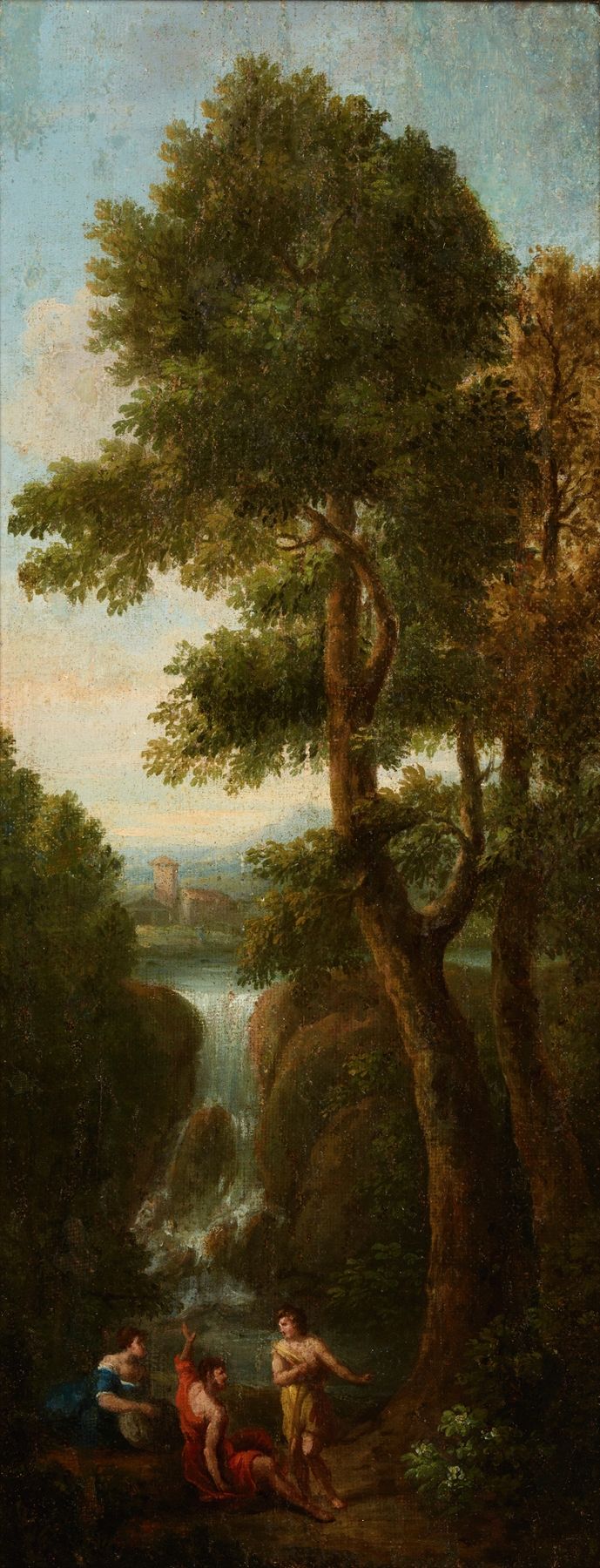 Três Figuras em uma Paisagem, óleo de Artista Desconhecido