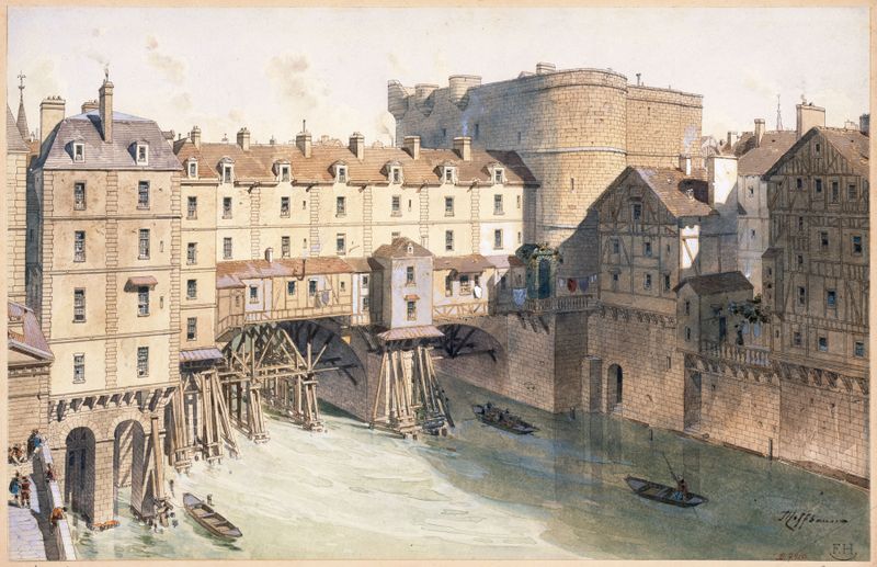 Le Petit-Châtelet et le Petit-Pont en 1717, óleo sobre tela de Fédor Hoffbauer