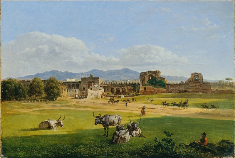 Landscape with Porta San Giovanni arch, oil painting by Joseph Rebell