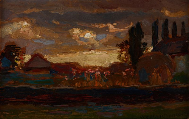 Ukrainian Landscape de Jan Stanisławski, pintura a óleo que mostra colinas suaves e um céu suave.
