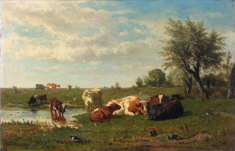 Cows in the meadow, oil painting by Gerard Bilders