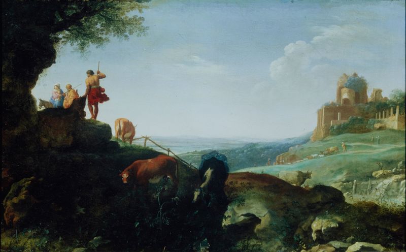 Landscape with the Flight to Egypt, oil painting by Cornelis van Poelenburch