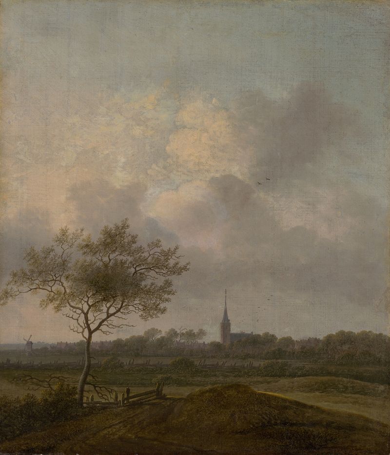 Landscape with Church in Rijswijck by Anthonie Jansz. van der Croos, oil painting of a serene landscape.