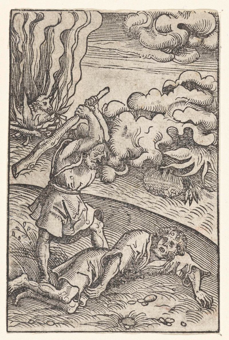 Cain raises a club to Abel in this paper work by Lucas Cranach.