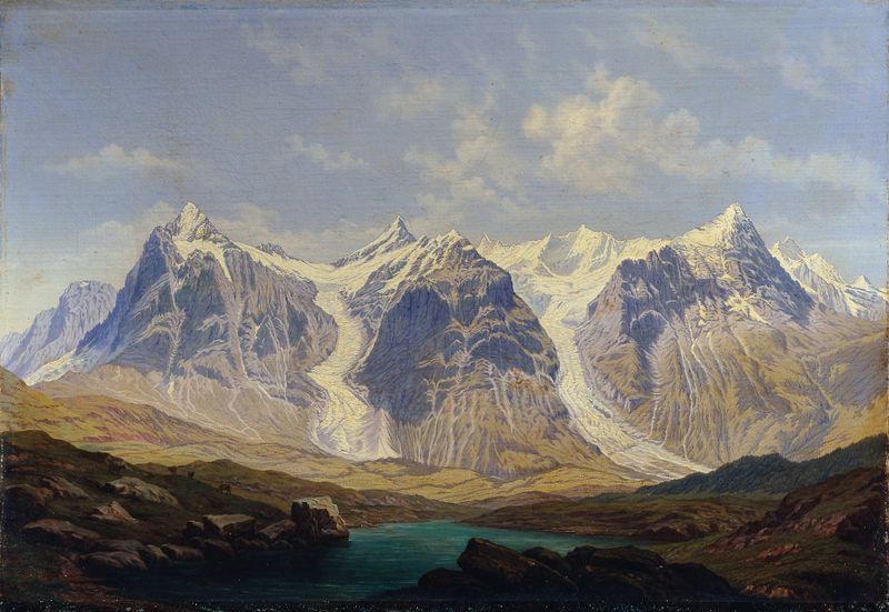 Paisaje de montañas y glaciares de Johann Michael Sattler, óleo sobre lienzo